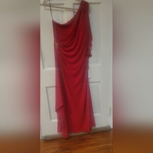 Elegant Red Draped Evening Dress
